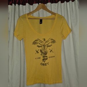 Vintage Women's Scoop Neck T Shirt by Obey With Eagle Graphic